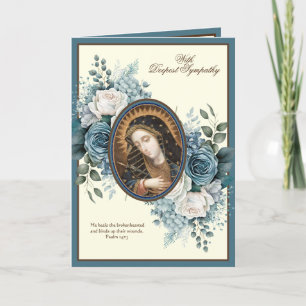 Beileid Katholische Jungfrau Mary Blue Floral Karte