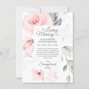 Beileid Liebe Erinnerung Rosa Rose Floral DANK Dankeskarte