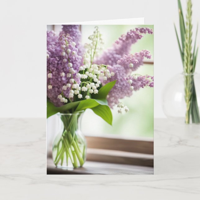 Beileid Lily of The Valley und Lilac Bouquet Karte (Vorderseite)