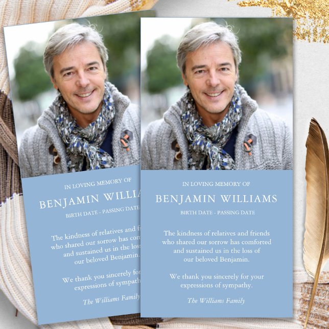 Beileid Loss Foto Blue Beerdigung Danke Karten (funeral thank you cards, bereavement, elegant, simple, celebration of life, sympathy card)