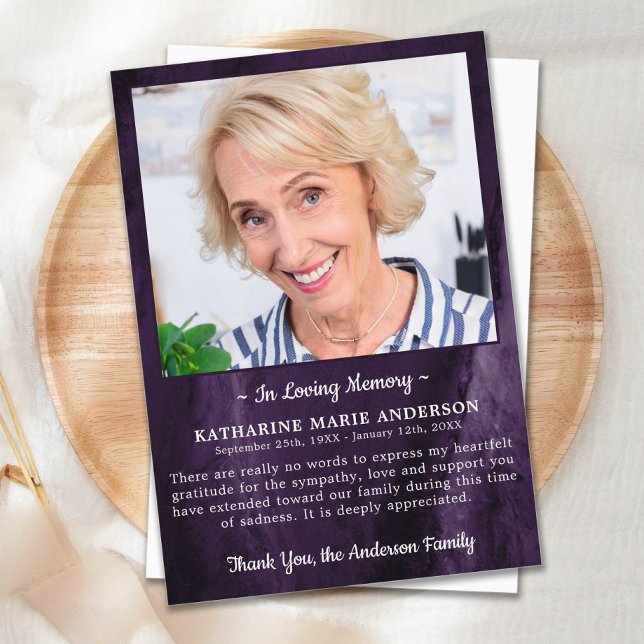 Beileid Love Memory Foto Marmor Lila Beerdigung Dankeskarte (Von Creator hochgeladen)