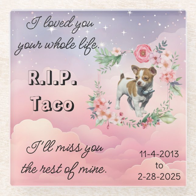 Beileid-Memorial Glass Untersetzer für Hunde oder  (Vorderseite)