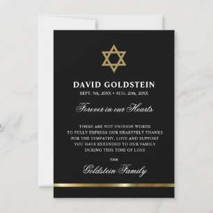Beileid Memorial Jewish Star von David Black Gold Dankeskarte