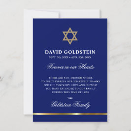 Beileid Memorial Jewish Star von David Black Gold Dankeskarte