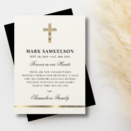 Beileid Memorial Religious Cross Ecru Gold Dankeskarte