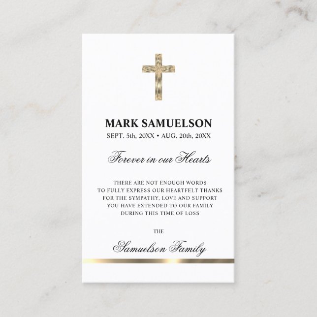 Beileid Memorial Religious Cross Gold | PRAYER Visitenkarte (Vorderseite)