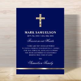 Beileid Memorial Religious Cross Navy Gold Dankeskarte
