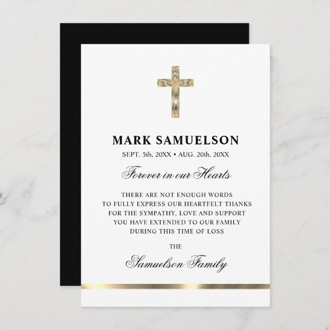 Beileid Memorial Religious Cross White Gold Dankeskarte (Vorne/Hinten)