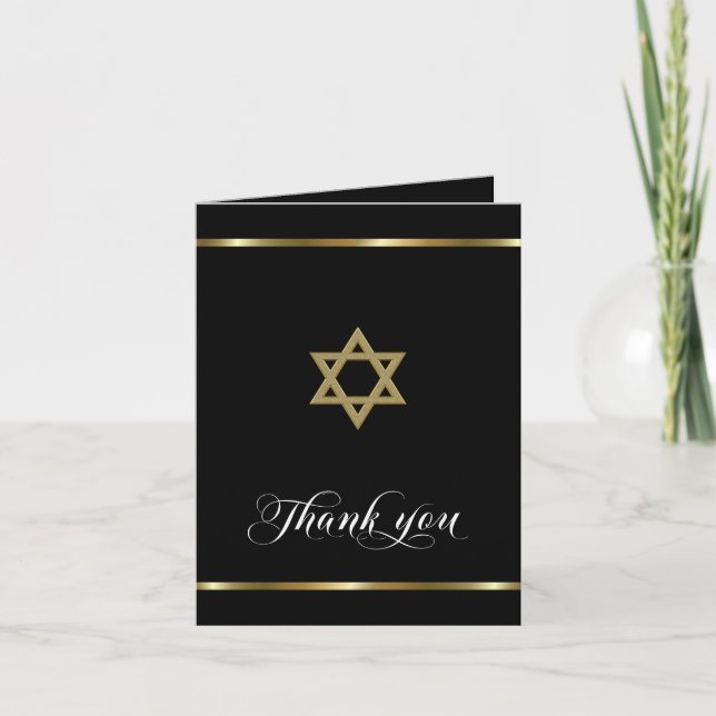 Beileid Memorial Religious Jewish Black Gold Dankeskarte (Vorderseite)
