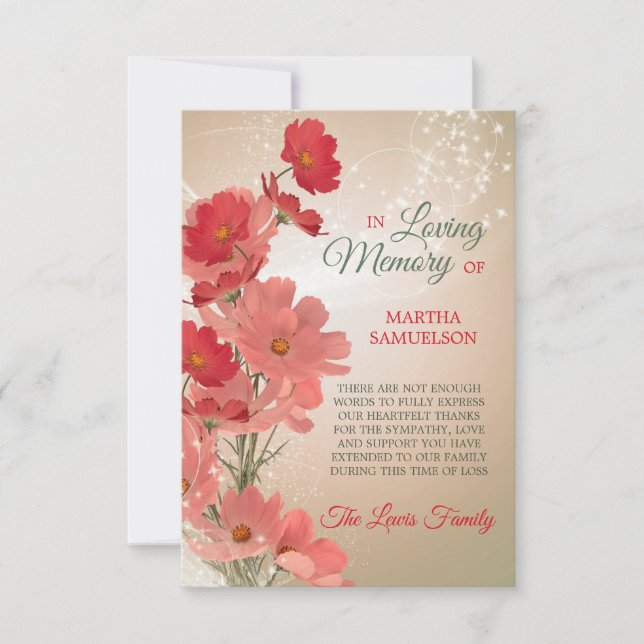 Beileid Memory Floral Rosa Korallen DANK Dankeskarte (Vorderseite)
