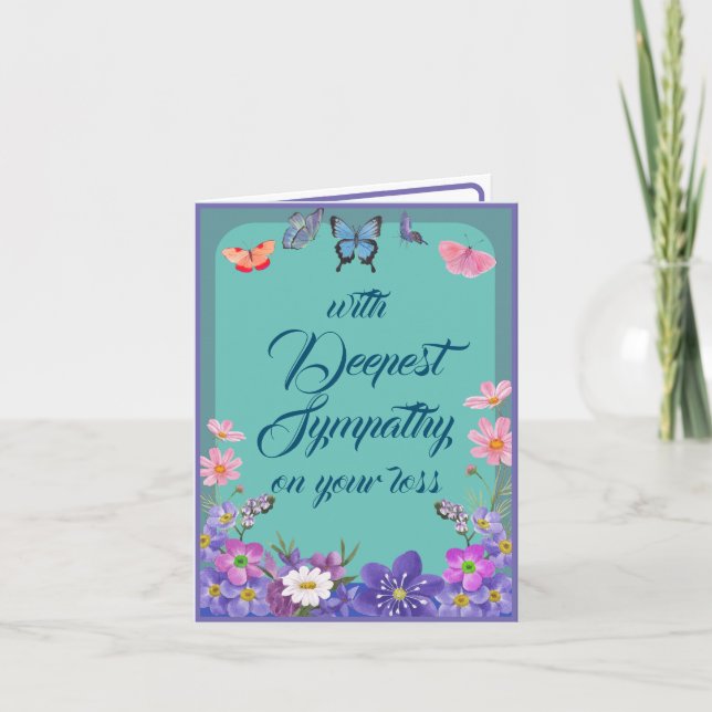 Beileid Message Floral Butterflies Card für den Ve Dankeskarte (Vorderseite)