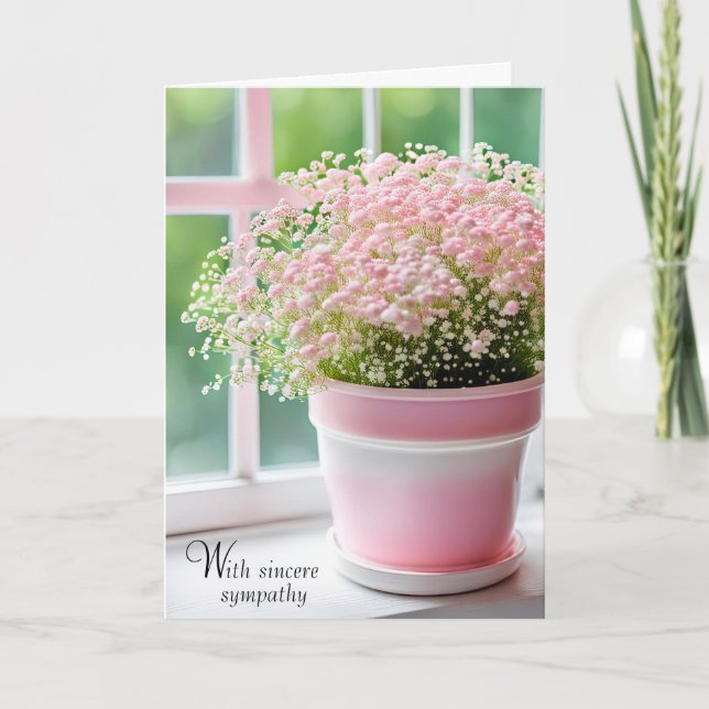 Beileid Pink Gipskraut Bouquet Karte (Vorderseite)