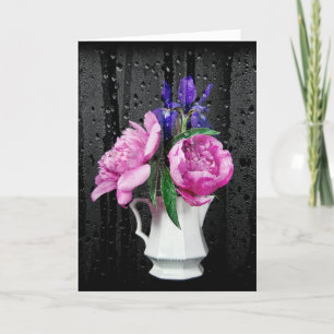 Beileid Pink Peonies und Iris mit Raindrops Karte