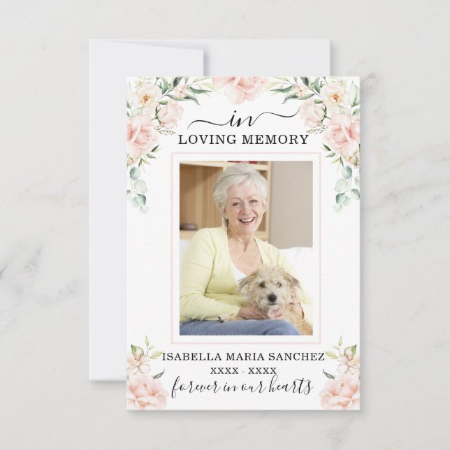 Beileid Rosa Blumenbeerdigung Foto Dankeskarte (Vorderseite)