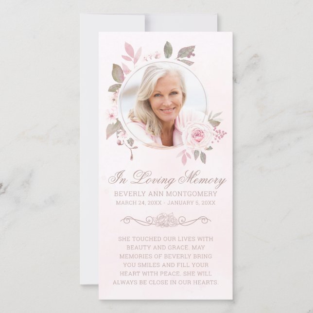 Beileid Rosa Rose Foto Beerdigung Gebet (Vorderseite)