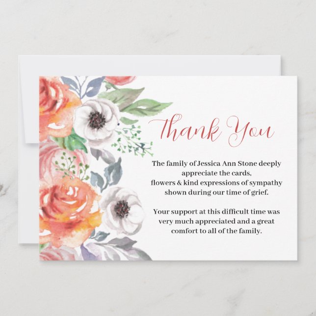 Beileid Rose Blumenbeerdigung Tod Vielen Dank Einladung (Vorderseite)