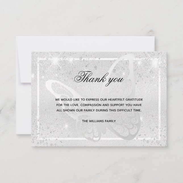 Beileid Silberschmetterling Foto vielen Dank Mitteilungskarte (Vorderseite)