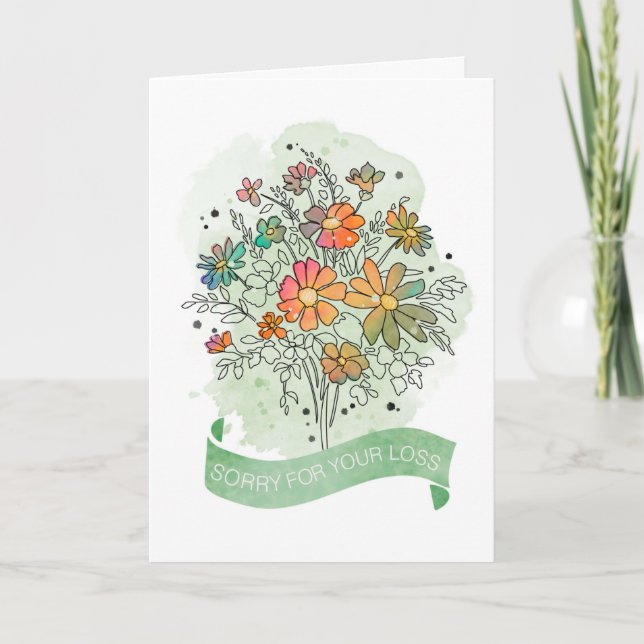 Beileid Sketchy Watercolor Floral Bouquet Karte (Vorderseite)