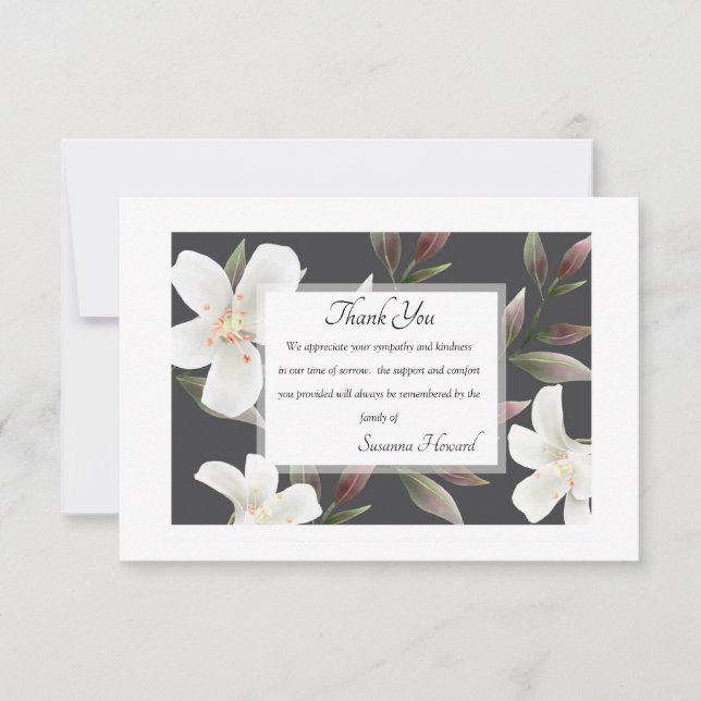 Beileid Vielen Dank, Frau Floral Dankeskarte (Vorderseite)