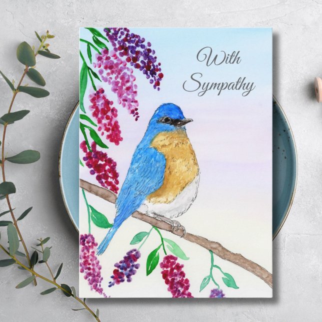 Beileid Wasserfarbe Bluebird in Wisteria Tree Karte (Von Creator hochgeladen)
