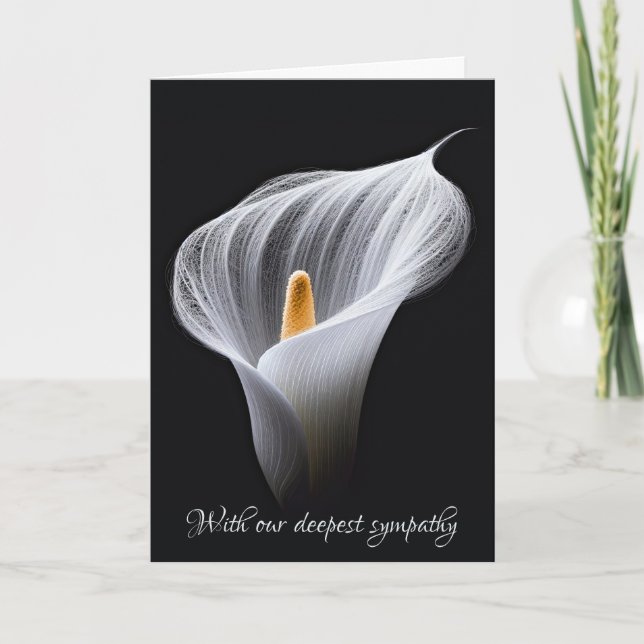 Beileid White Calla Lilie auf schwarz Karte (Vorderseite)