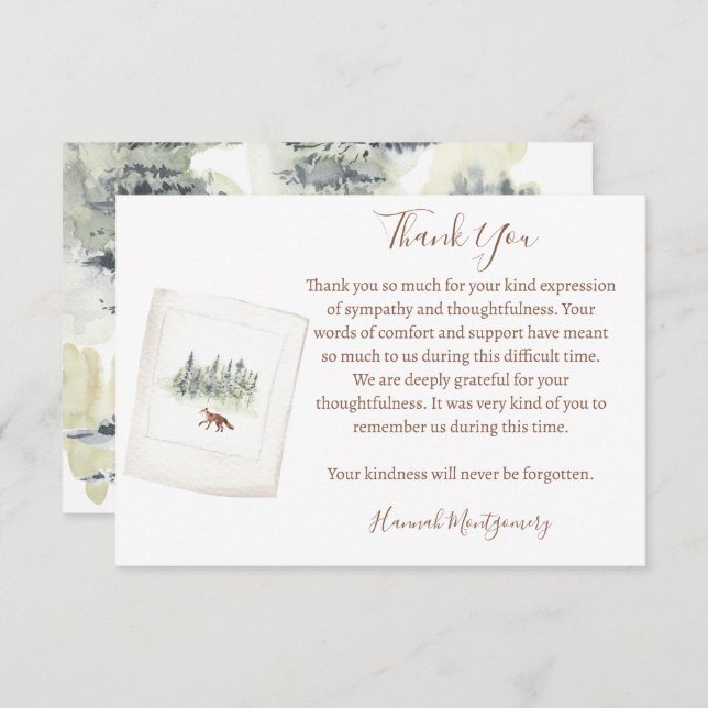 Beileid zur Beerdigung von Naturwäldern Danke, Kar Mitteilungskarte (Vorne/Hinten)