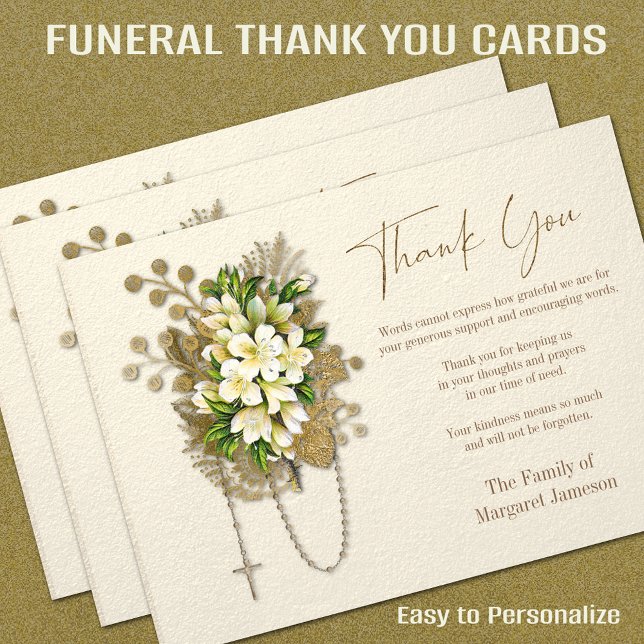 Beileid zur Beerdigung von Rosenkranzen Dankeskarte (Catholic Funeral Thank You Cards - Easy to Personalize -= FREE SHIPPING at checkout)