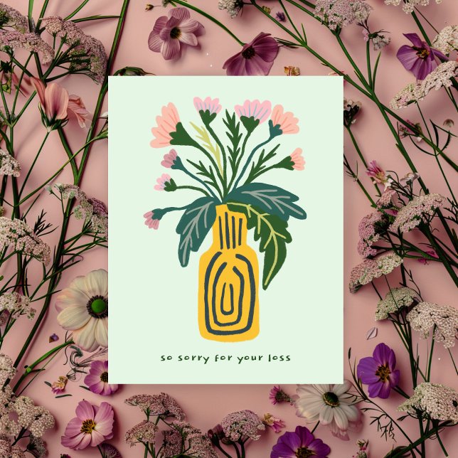 Beileidsbekundungen Entschuldigung für Verlust Vas Postkarte (Condolences Sorry for Loss Vase of Flowers Custom Postcard
)