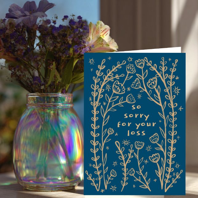 Beileidsbekundungen Wildblume Floral Sketch Doodle Karte (Condolences Sorry for your loss Wildflower Floral Sketch Doodle Card
)