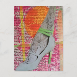 Bein in Spitze und Absätze Mixed Media Collage  Postkarte