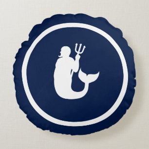 Beinahe Navy + Weiße Meerjungfrau Rundes Kissen