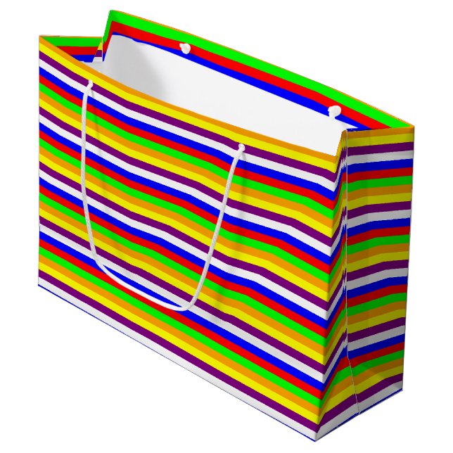 Beinahe-Rainbow-Horizontal-Streifen Große Geschenk Geschenktüte (Vorderseite Schrägansicht)
