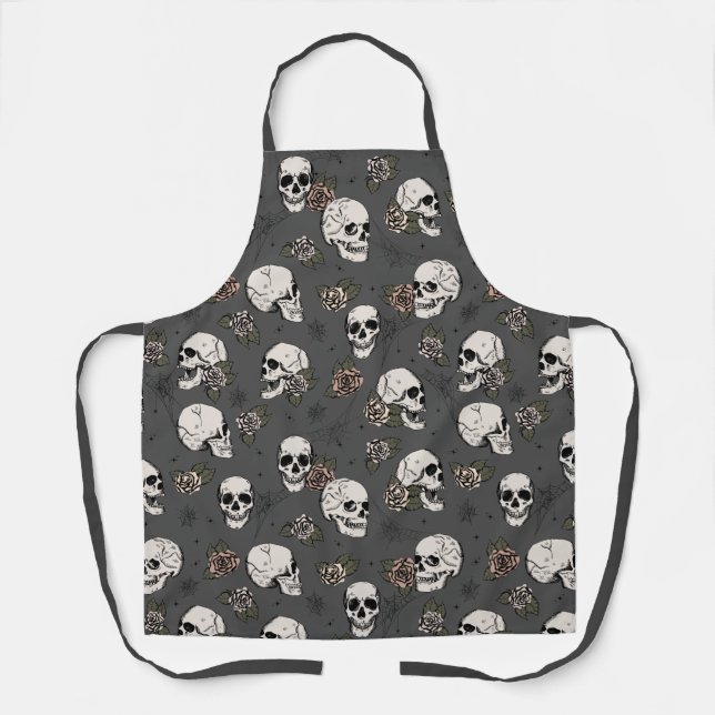 Beinahe schwarz-gotische Skulls und Rose Schürze (Vorderseite)