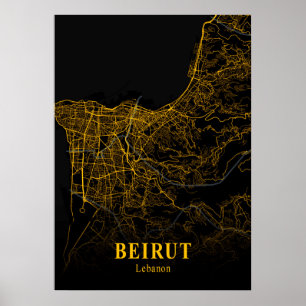 Beirut - Libanon - Goldene Stadtkarte Poster