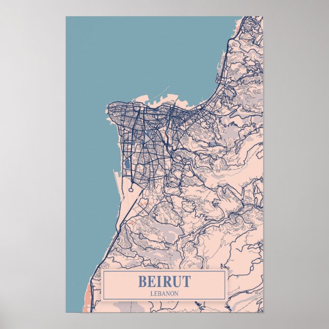 Beirut Libanon luftige Stadtplan Reise Poster (Vorne)