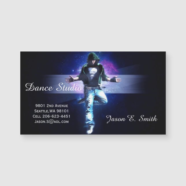 Beispiel für das Magic Business Card Dance Studio Magnetkarte (Vorderseite)