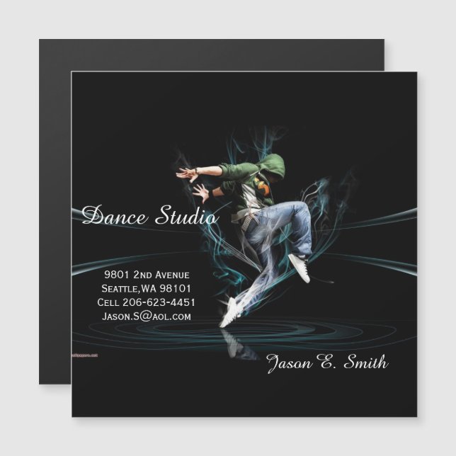 Beispiel für das Magic Business Card Dance Studio Magnetkarte (Vorne/Hinten)