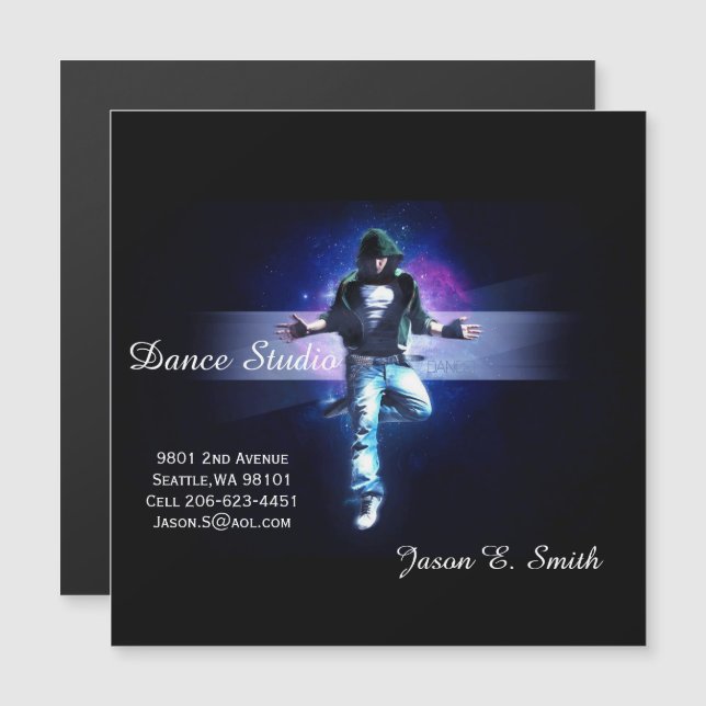 Beispiel für das Magic Business Card Dance Studio Magnetkarte (Vorne/Hinten)