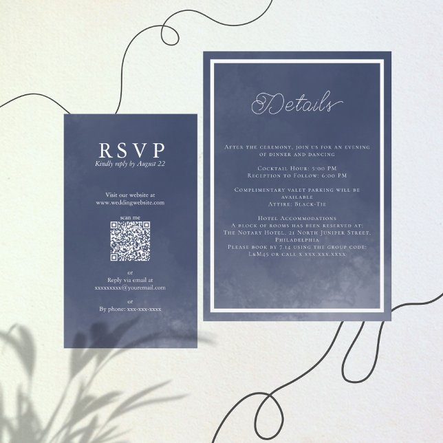Beispiel Navy Blue Typografy Wedding QR UAWG Begleitkarte (Von Creator hochgeladen)