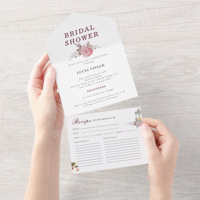 Beispiel Rustikale Rose und Laternenwintern All In One Einladung (Abreißen)