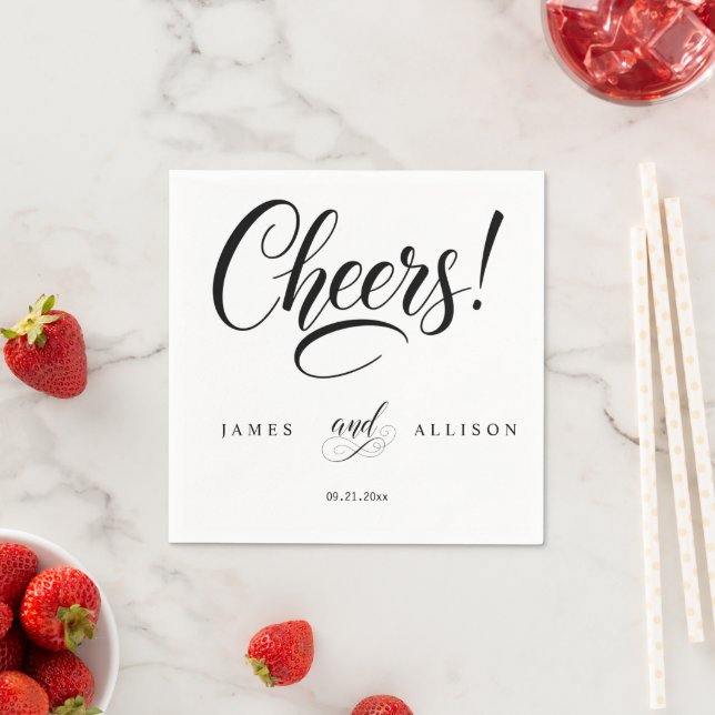 "Beiß!" Elegantes Script Custom Wedding Party Serviette (Beispiel)