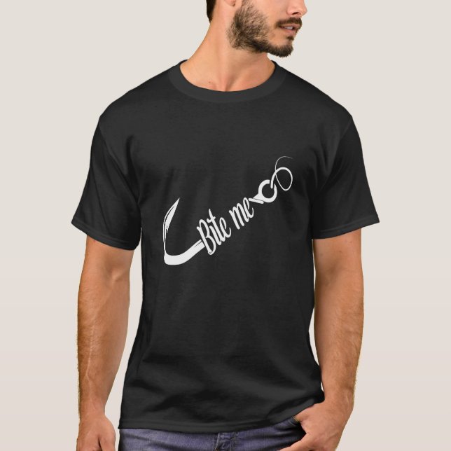 Beiß mich Angelköder Haken T Lustiger Angler T-Shirt (Vorderseite)