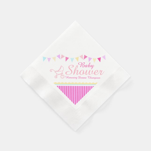 Bejagte Babydusche Rosa Papierserviette (Ecke)