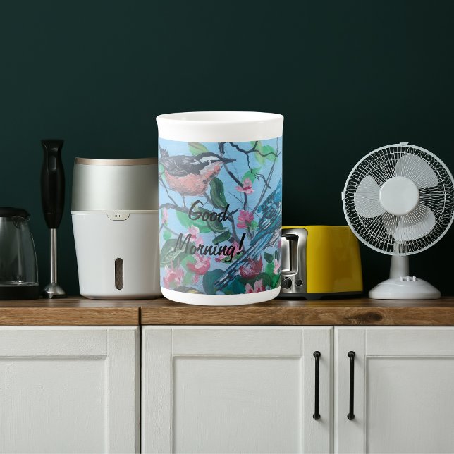 Bejahung "Guten Morgen" einzigartige Kunst Prozellantasse (Elegant Hand Painted Print Bird Watching Good Morning Mug!)