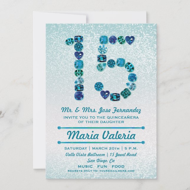 Bejeweled 15. Geburtstag Quinceañera Party Invites Einladung (Vorderseite)