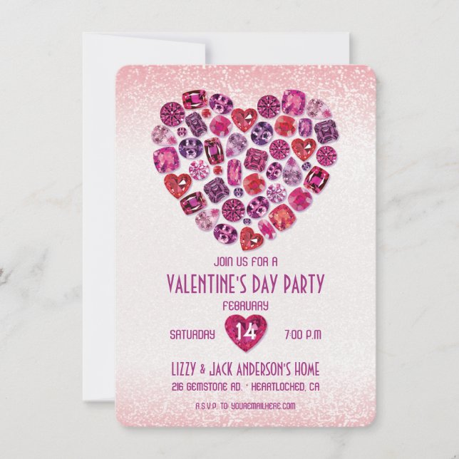 Bejeweled Heart Valentine's Day Party Einladungen (Vorderseite)