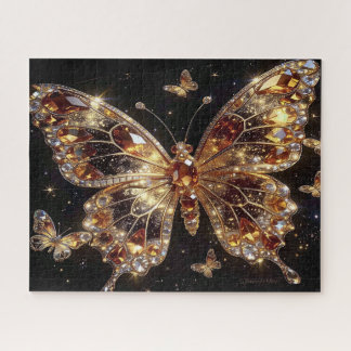 Bejeweled Topaz Butterfly on Black  Puzzle