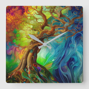 Bejeweled Tree of Life Quadratische Wanduhr