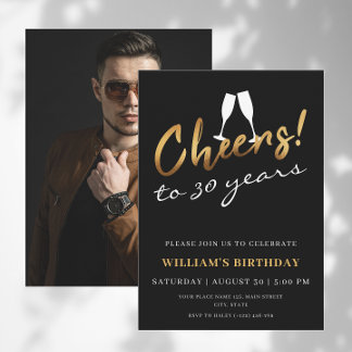 Bejubeln bis 30 Jahre Gold Black Adult Geburtstag  Einladung