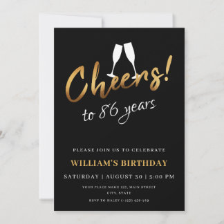 Bejubeln zu 86 Jahren Gold Black Adult Geburtstag Einladung